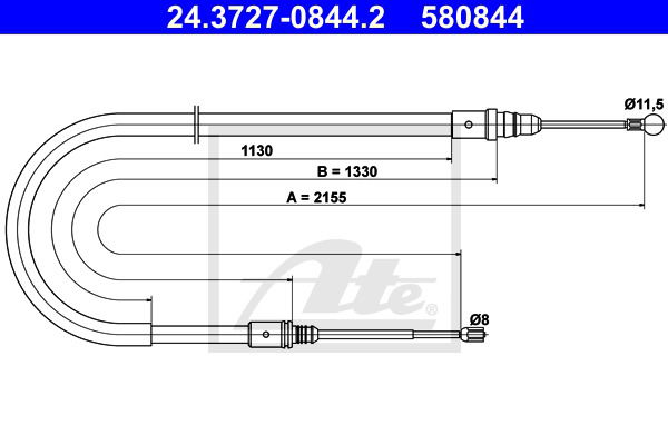 Seilzug, Feststellbremse hinten ATE 24.3727-0844.2 Seilzug, Feststellbremse hinten ATE 24.3727-0844.2 von ATE