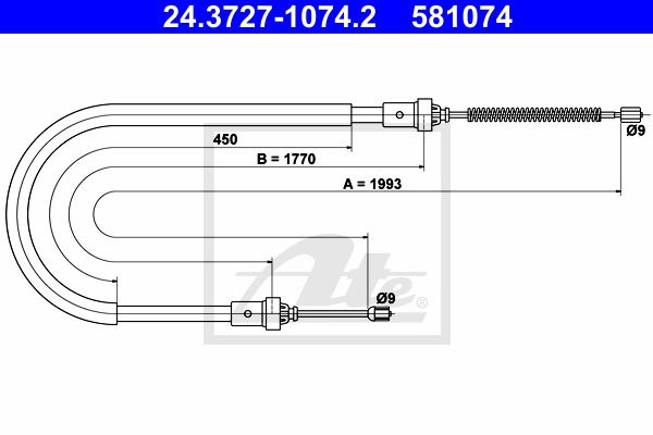 Seilzug, Feststellbremse hinten ATE 24.3727-1074.2 Seilzug, Feststellbremse hinten ATE 24.3727-1074.2 von ATE