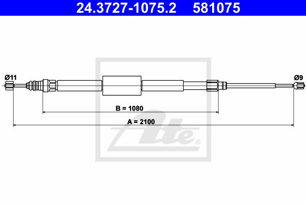 Seilzug, Feststellbremse hinten ATE 24.3727-1075.2 Seilzug, Feststellbremse hinten ATE 24.3727-1075.2 von ATE