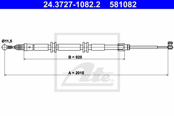 Seilzug, Feststellbremse hinten ATE 24.3727-1082.2 Seilzug, Feststellbremse hinten ATE 24.3727-1082.2 von ATE