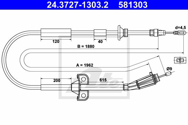 Seilzug, Feststellbremse hinten ATE 24.3727-1303.2 Seilzug, Feststellbremse hinten ATE 24.3727-1303.2 von ATE