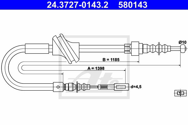 Seilzug, Feststellbremse hinten links ATE 24.3727-0143.2 Seilzug, Feststellbremse hinten links ATE 24.3727-0143.2 von ATE