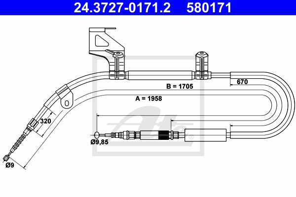 Seilzug, Feststellbremse hinten links ATE 24.3727-0171.2 von ATE