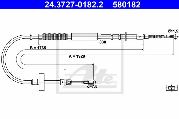 Seilzug, Feststellbremse hinten links ATE 24.3727-0182.2 Seilzug, Feststellbremse hinten links ATE 24.3727-0182.2 von ATE