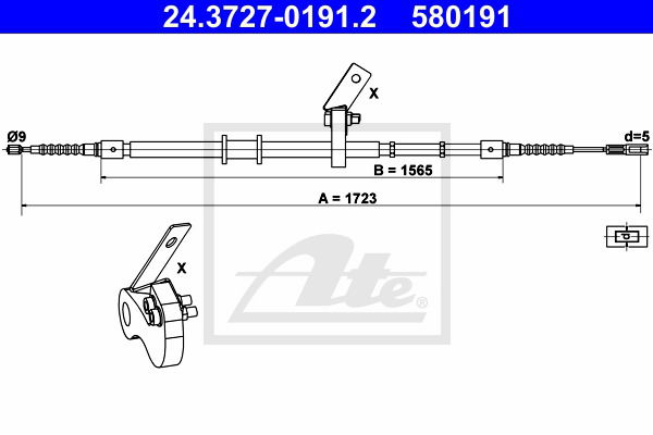 Seilzug, Feststellbremse hinten links ATE 24.3727-0191.2 von ATE