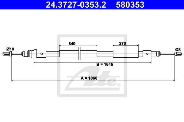 Seilzug, Feststellbremse hinten links ATE 24.3727-0353.2 Seilzug, Feststellbremse hinten links ATE 24.3727-0353.2 von ATE