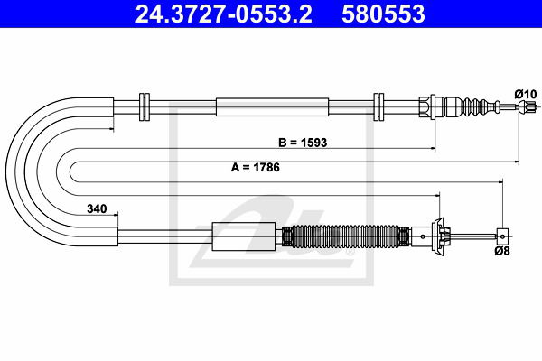 Seilzug, Feststellbremse hinten links ATE 24.3727-0553.2 Seilzug, Feststellbremse hinten links ATE 24.3727-0553.2 von ATE