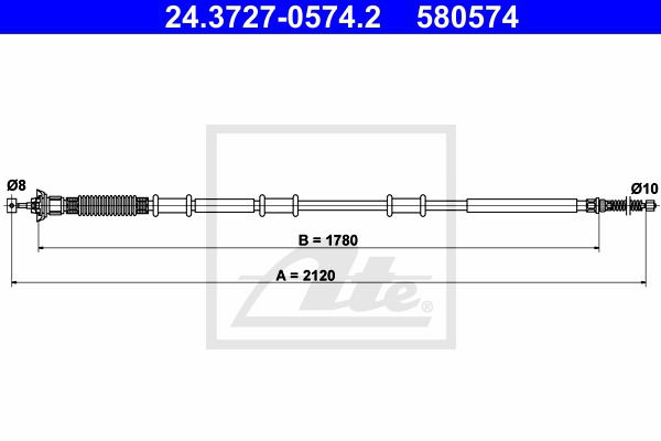 Seilzug, Feststellbremse hinten links ATE 24.3727-0574.2 Seilzug, Feststellbremse hinten links ATE 24.3727-0574.2 von ATE