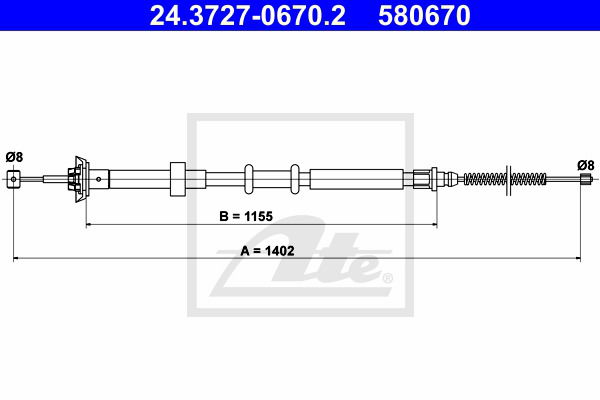 Seilzug, Feststellbremse hinten links ATE 24.3727-0670.2 Seilzug, Feststellbremse hinten links ATE 24.3727-0670.2 von ATE