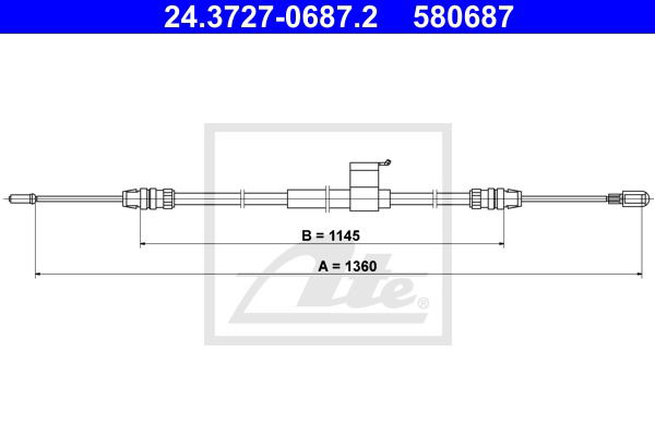 Seilzug, Feststellbremse hinten links ATE 24.3727-0687.2 Seilzug, Feststellbremse hinten links ATE 24.3727-0687.2 von ATE