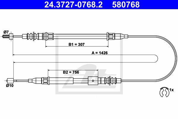 Seilzug, Feststellbremse hinten links ATE 24.3727-0768.2 Seilzug, Feststellbremse hinten links ATE 24.3727-0768.2 von ATE