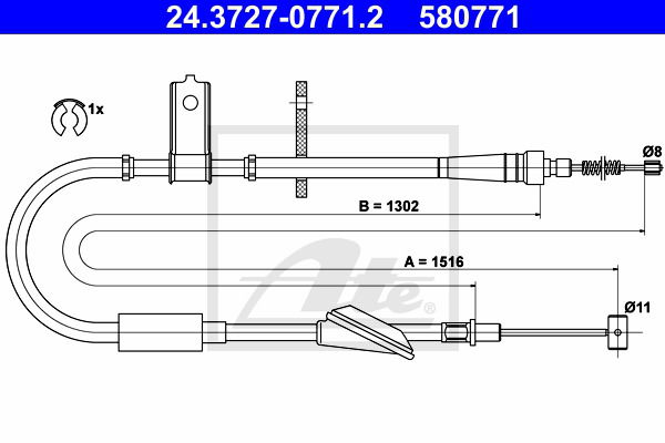 Seilzug, Feststellbremse hinten links ATE 24.3727-0771.2 Seilzug, Feststellbremse hinten links ATE 24.3727-0771.2 von ATE