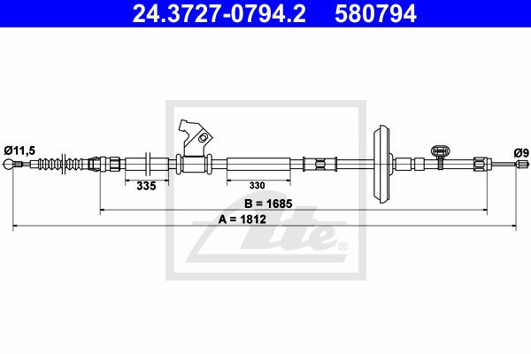 Seilzug, Feststellbremse hinten links ATE 24.3727-0794.2 Seilzug, Feststellbremse hinten links ATE 24.3727-0794.2 von ATE
