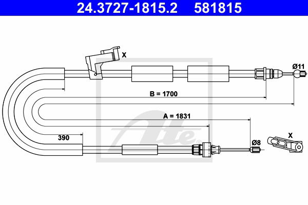 Seilzug, Feststellbremse hinten links ATE 24.3727-1815.2 Seilzug, Feststellbremse hinten links ATE 24.3727-1815.2 von ATE