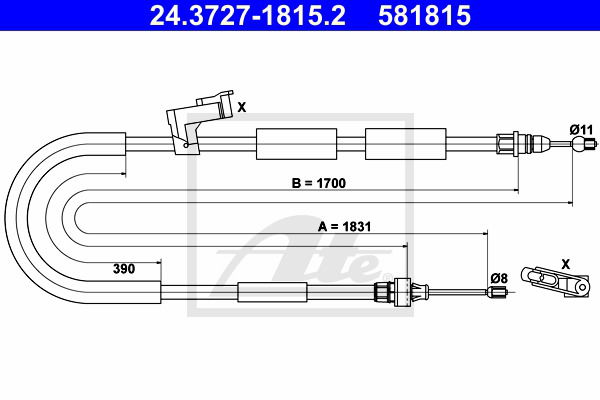 Seilzug, Feststellbremse hinten links ATE 24.3727-1815.2 von ATE