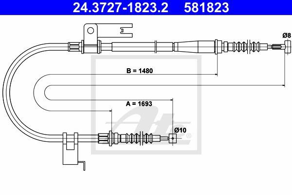 Seilzug, Feststellbremse hinten links ATE 24.3727-1823.2 Seilzug, Feststellbremse hinten links ATE 24.3727-1823.2 von ATE