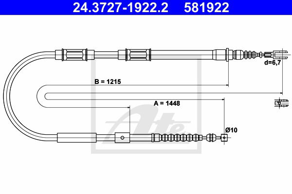 Seilzug, Feststellbremse hinten links ATE 24.3727-1922.2 Seilzug, Feststellbremse hinten links ATE 24.3727-1922.2 von ATE