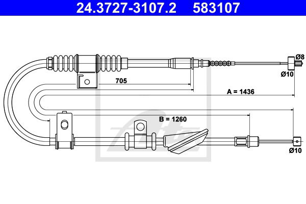 Seilzug, Feststellbremse hinten links ATE 24.3727-3107.2 Seilzug, Feststellbremse hinten links ATE 24.3727-3107.2 von ATE