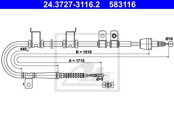 Seilzug, Feststellbremse hinten links ATE 24.3727-3116.2 Seilzug, Feststellbremse hinten links ATE 24.3727-3116.2 von ATE