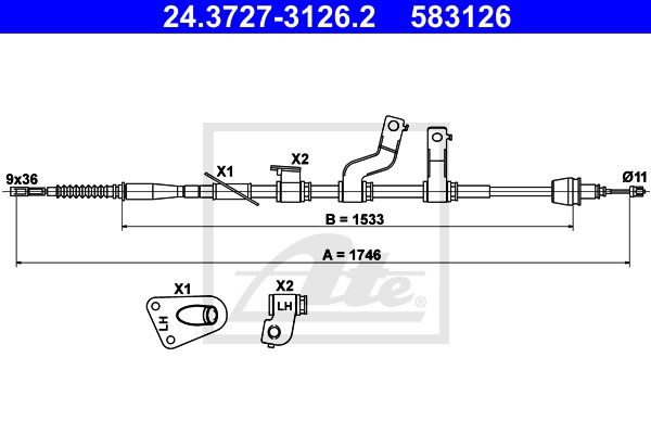 Seilzug, Feststellbremse hinten links ATE 24.3727-3126.2 Seilzug, Feststellbremse hinten links ATE 24.3727-3126.2 von ATE