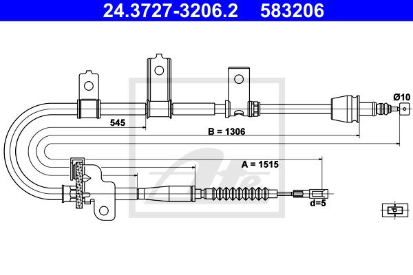 Seilzug, Feststellbremse hinten links ATE 24.3727-3206.2 Seilzug, Feststellbremse hinten links ATE 24.3727-3206.2 von ATE