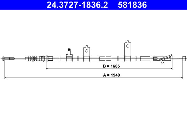 Seilzug, Feststellbremse hinten rechts ATE 24.3727-1836.2 Seilzug, Feststellbremse hinten rechts ATE 24.3727-1836.2 von ATE