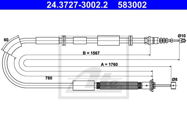 Seilzug, Feststellbremse hinten rechts ATE 24.3727-3002.2 Seilzug, Feststellbremse hinten rechts ATE 24.3727-3002.2 von ATE