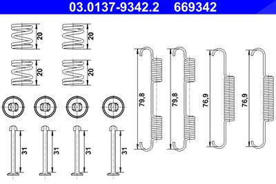Ate Zubehörsatz, Feststellbremsbacken [Hersteller-Nr. 03.0137-9342.2] für Mercedes-Benz, Nissan von ATE