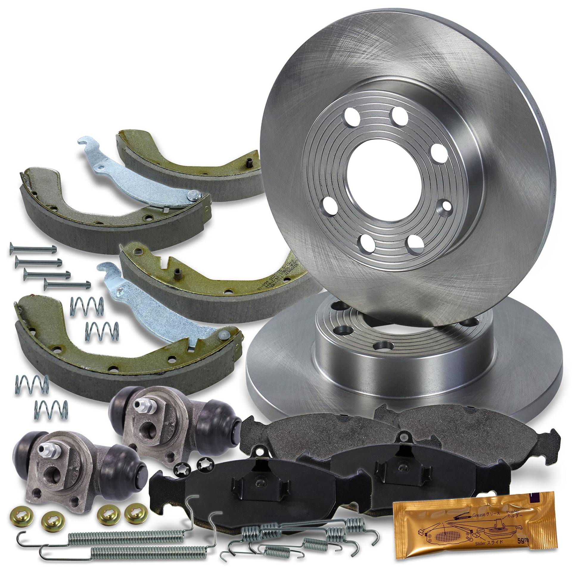 2x Bremsscheibe Voll Ø 236 vorne + Bremsbeläge Bremsklötze vorne + Bremsbacken mit Zubehör hinten + 2x Radbremszylinder hinten 2x Bremsscheibe Voll Ø 236 vorne + Bremsbeläge Bremsklötze vorne + Bremsbacken mit Zubehör hinten + 2x Radbremszylinder hinten von BESTPRICE