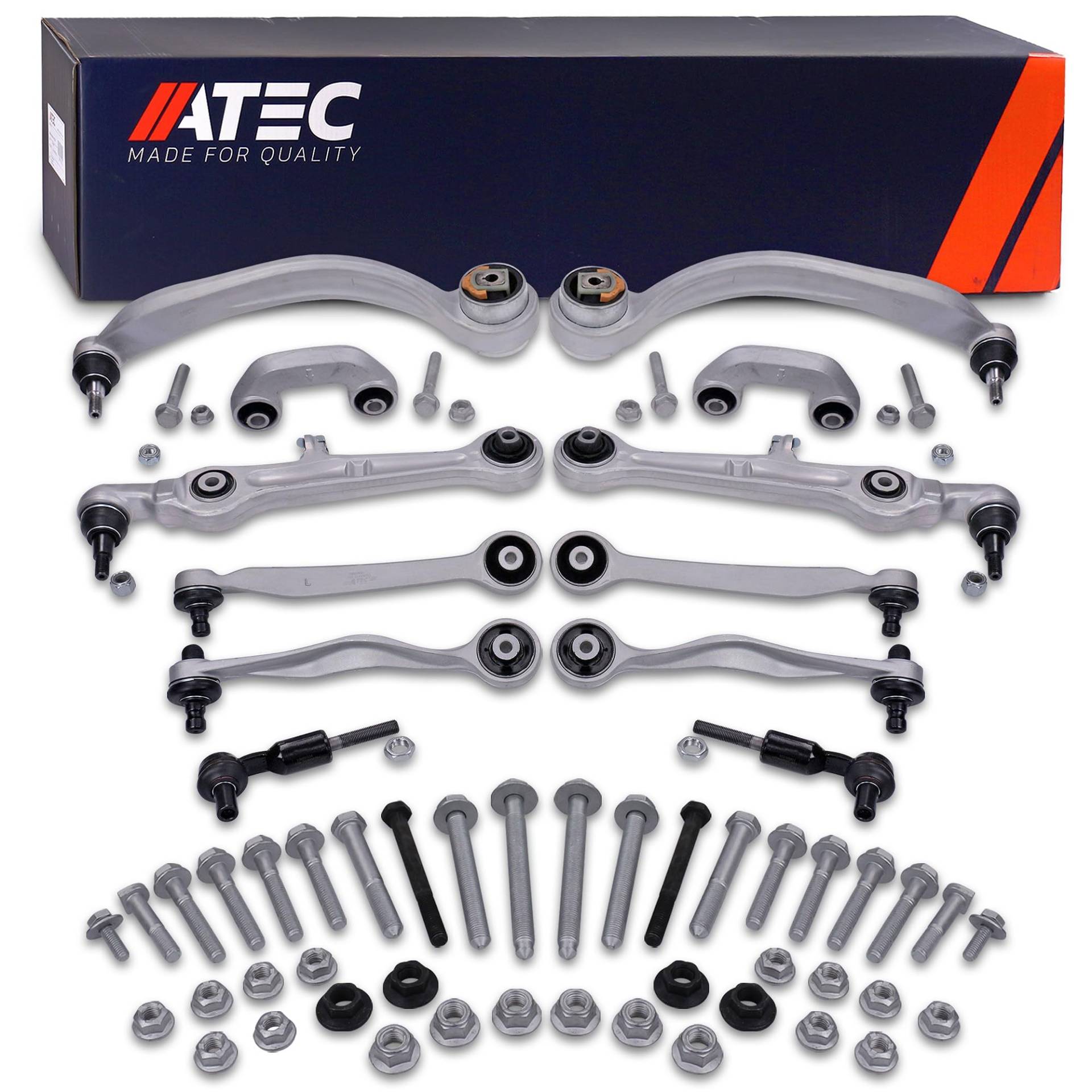 ATEC GERMANY 2x Querlenker vorne oben vorne, 2x Querlenker vorne oben hinten, 2x Querlenker vorne unten hinten, 2x Querlenker vorne unten vorne, 16x Schrauben, 2x Koppelstange 2x Spurstangekopf ATEC GERMANY 2x Querlenker vorne oben vorne, 2x Querlenker vorne oben hinten, 2x Querlenker vorne unten hinten, 2x Querlenker vorne unten vorne, 16x Schrauben, 2x Koppelstange 2x Spurstangekopf von ATEC Germany