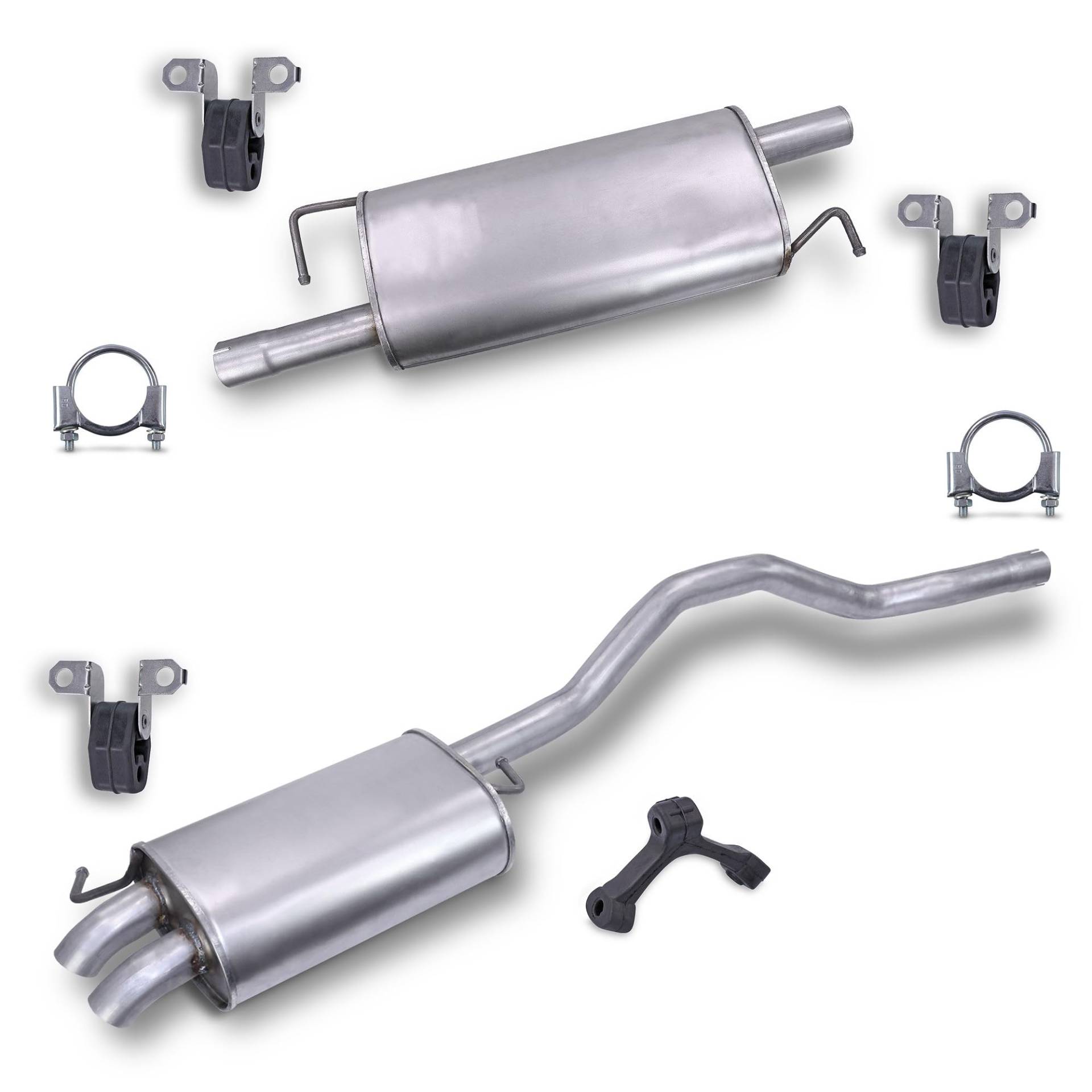 ATEC Germany Auspuff Schalldämpfer Set 1x Mittelschalldämpfer, 1x Endschalldämpfer, mit Montagematerial Kompatibel mit VW MULTIVAN T5, TRANSPORTER T5 von ATEC Germany