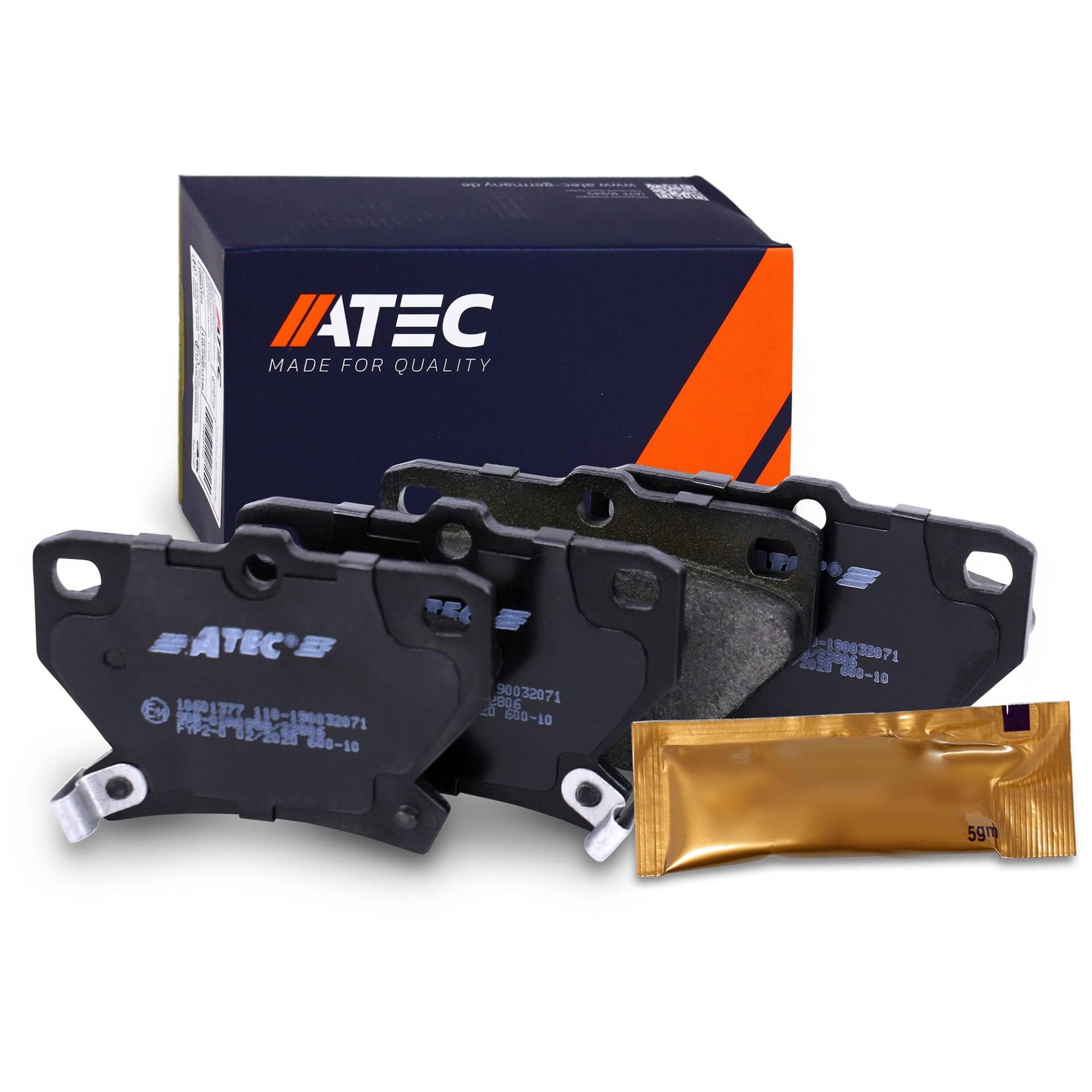 ATEC Germany Bremsbelagsatz Hinterachse, Bremsbeläge Bremsklötze hinten, 4 Stück, Kompatibel mit TOYOTA CELICA Coupe (_T23_), COROLLA (_E12_), PRIUS Stufenheck (_W1_), YARIS (_P1_), YARIS VERSO (_P2_) ATEC Germany Bremsbelagsatz Hinterachse, Bremsbeläge Bremsklötze hinten, 4 Stück, Kompatibel mit TOYOTA CELICA Coupe (_T23_), COROLLA (_E12_), PRIUS Stufenheck (_W1_), YARIS (_P1_), YARIS VERSO (_P2_) von ATEC Germany