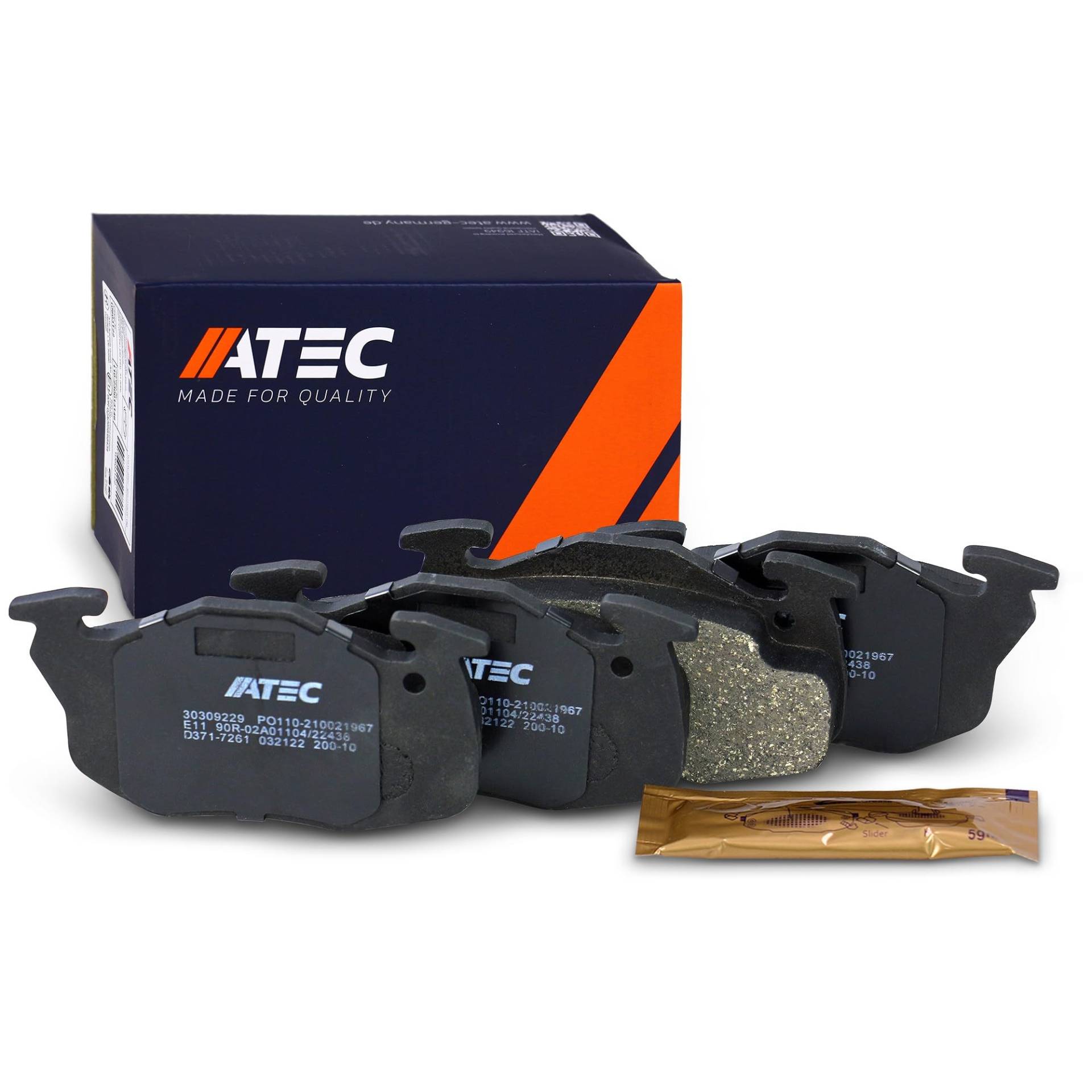 ATEC Germany Bremsbelagsatz Vorderachse, Bremsbeläge Bremsklötze vorne, 4 Stück, Kompatibel mit CITROËN SAXO (S0, S1); PEUGEOT 106 I (1A, 1C), 106 II (1A_, 1C_), 106 Van II Kasten/Schrägheck (1S_) von ATEC Germany