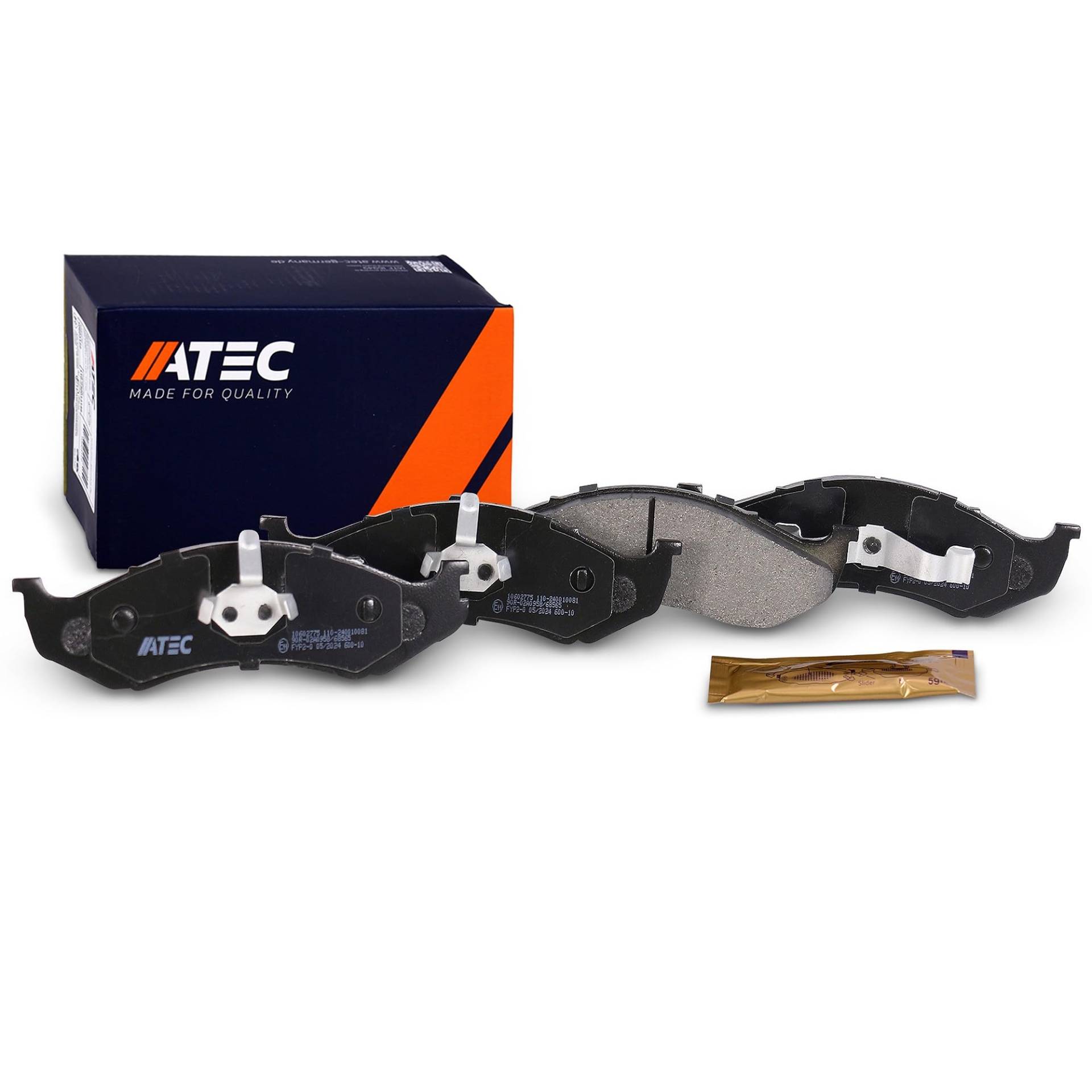 ATEC Germany Bremsbelagsatz Vorderachse, Bremsbeläge Bremsklötze vorne, Kompatibel mit JEEP CHEROKEE (XJ), GRAND CHEROKEE I (ZJ, ZG), WRANGLER I (YJ, SJ_), WRANGLER II (TJ); KIA CARNIVAL I (UP) von ATEC Germany