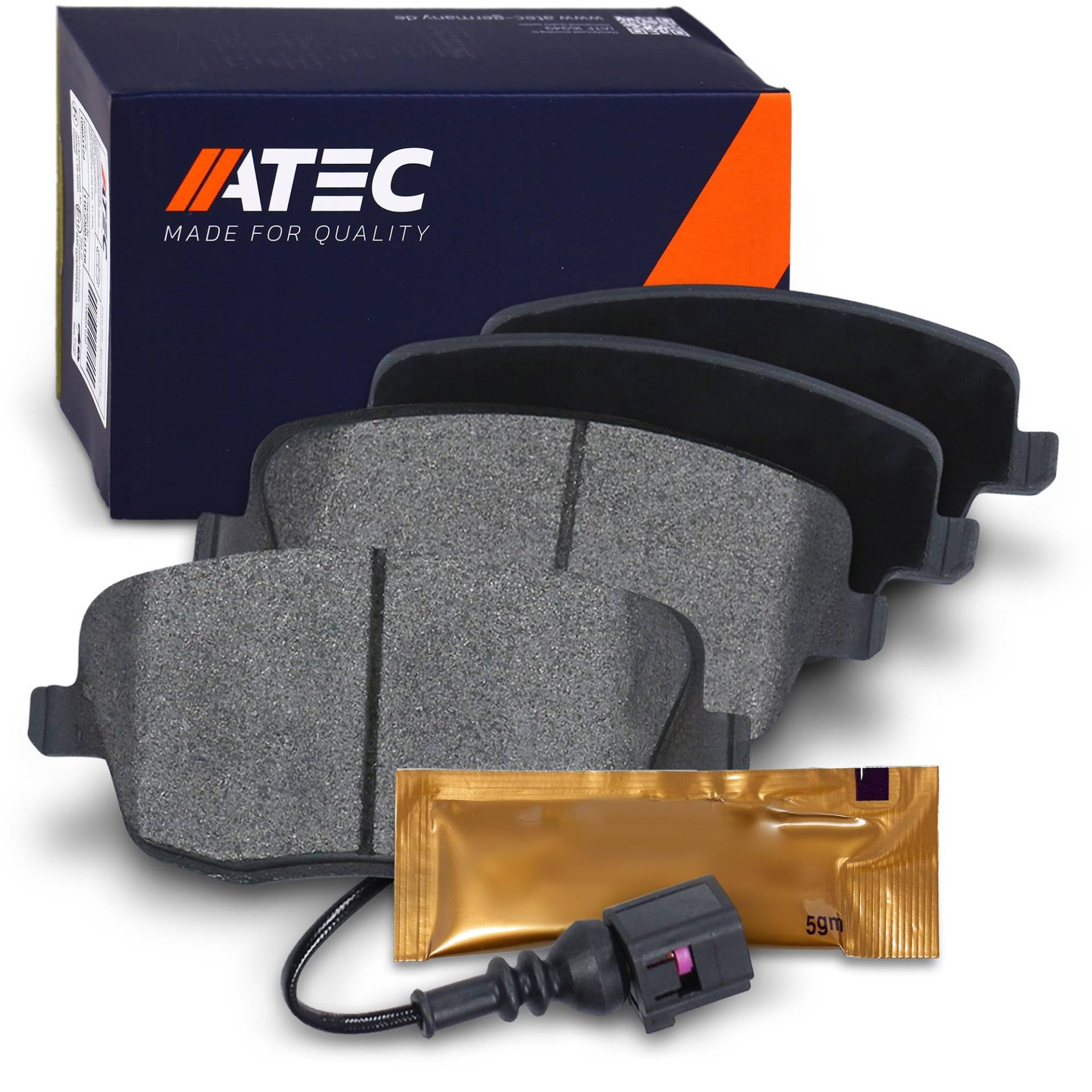 ATEC Germany Bremsbelagsatz Vorderachse inkl. Verschleißwarnkontakt Bremsbeläge Bremsklötze vorne mit Warnkontakt Verschleißanzeige, 4 Stück ATEC Germany Bremsbelagsatz Vorderachse inkl. Verschleißwarnkontakt Bremsbeläge Bremsklötze vorne mit Warnkontakt Verschleißanzeige, 4 Stück von ATEC Germany