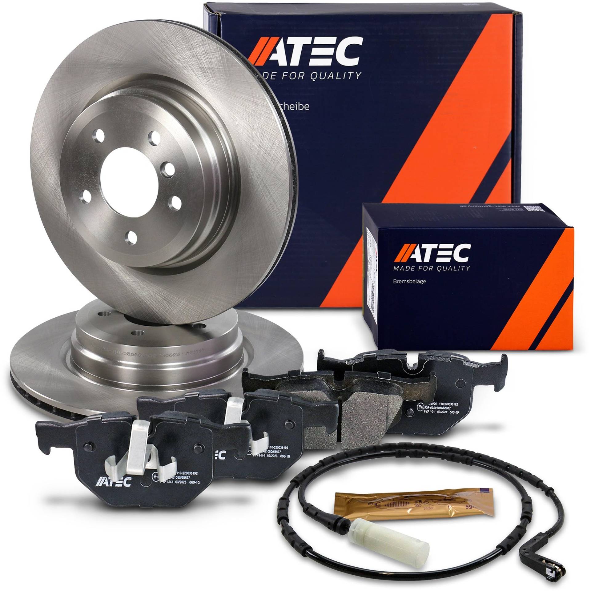 ATEC Germany Bremsenset Hinterachse inkl. Bremsscheiben Ø 336 mm Belüftet + Bremsbeläge Hinten Kompatibel mit BMW 3er (E90), 3er Cabriolet (E93), 3er Coupe (E92), 3er Touring (E91) von ATEC Germany