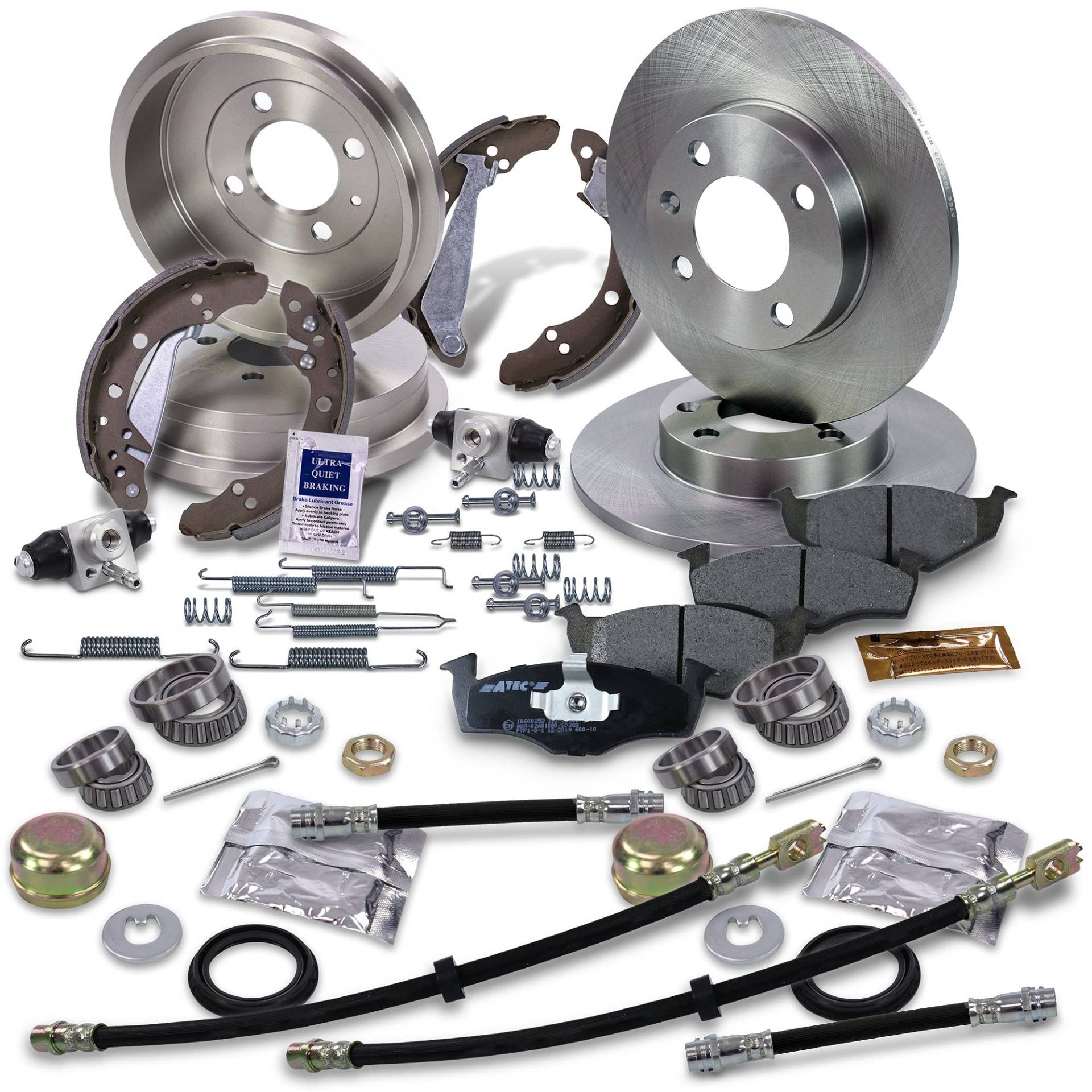 ATEC Germany Bremsenset Vorderachse inkl. Bremsscheiben Ø 239 mm Belüftet + Bremsbeläge Vorne + Bremsbacken Hinten inkl Radlager + Bremstrommel Hinten Kompatibel mit SEAT AROSA (6H1) von ATEC Germany