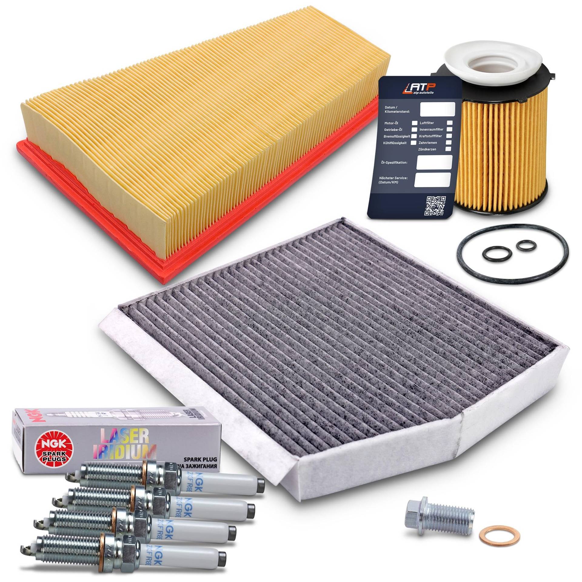 ATEC Germany Inspektionspaket 1x Ölfilter; 1x Innenraumfilter; 1x Luftfilter; 4xNGK Zündkerze Kompatibel mit MERCEDES GLA (X156), B-Klasse (W246, W242), A-Klasse (W176), CLA (X117) (C117) von ATEC Germany