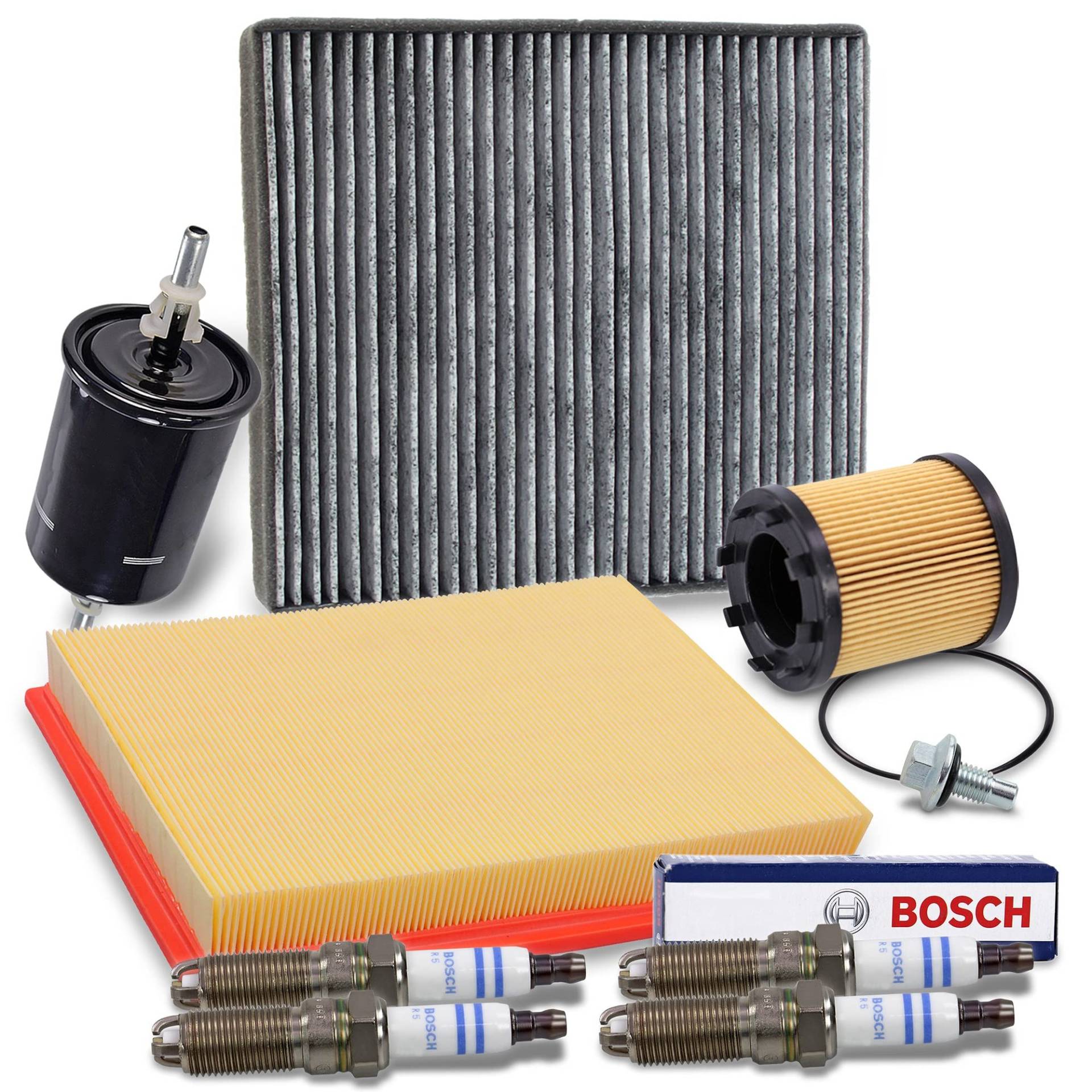 ATEC Germany Inspektionspaket Filterset mit 1x Ölfilter, 1x Luftfilter, 1x Innenraumfilter (Pollenfilter) mit Aktivkohle, 1x Kraftstofffilter, 4x Zündkerze Super HLR8STEX, von ATEC Germany