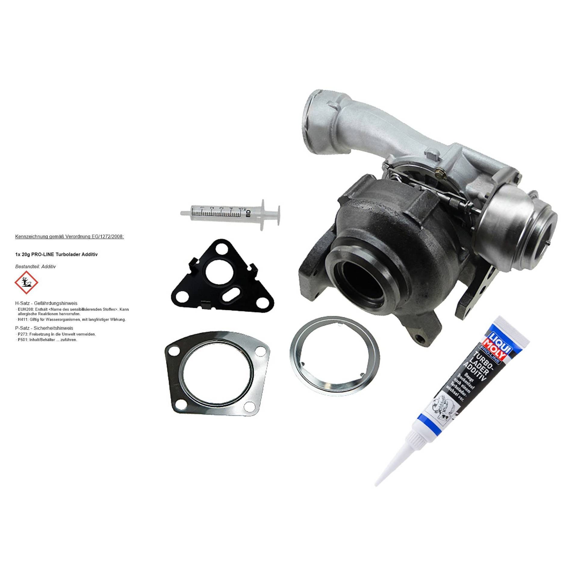 BESTPRICE 1x Turbolader, inkl. Montagesatz, 1x Additiv zur Turbolader - Erstbefüllung, Kompatibel mit VW MULTIVAN T5, TRANSPORTER T5 von BESTPRICE