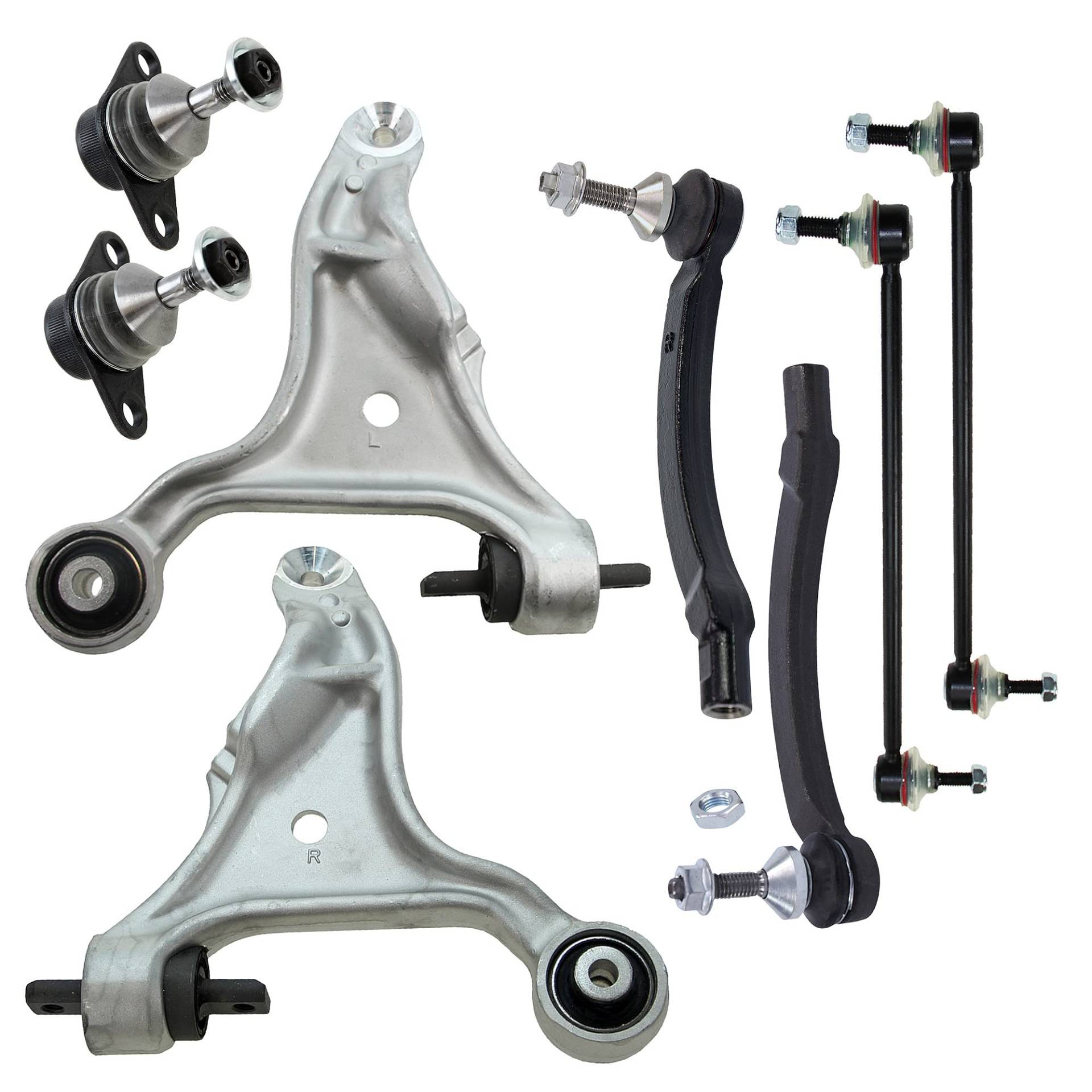 BESTPRICE 2x Querlenker Vorderachse links & rechts mit Traggelenk, 2x Koppelstange vorne, 2x Spurstangenkopf, Kompatibel mit VOLVO S60 I (384), V70 II (285) von ENVA MADE FOR QUALITY