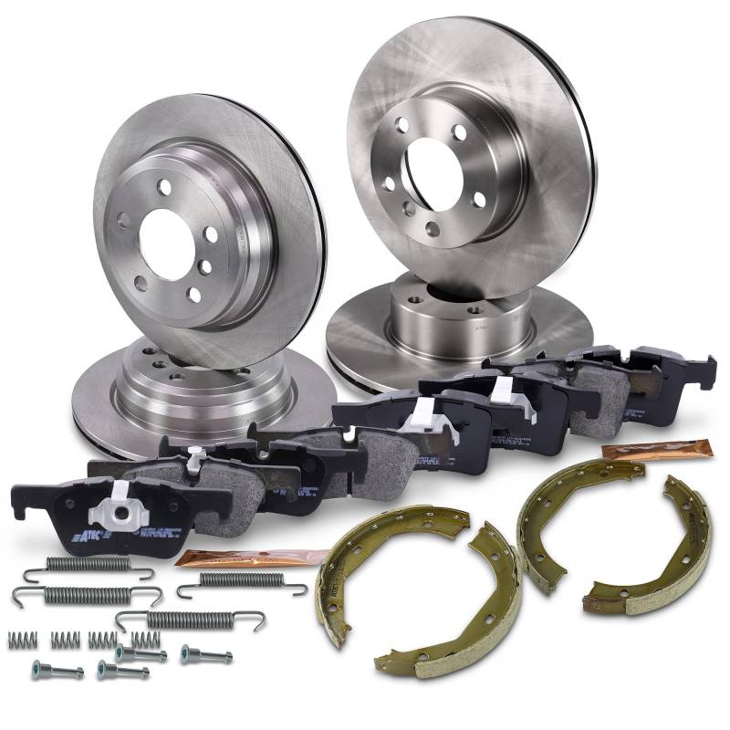 BESTPRICE Bremsenset inkl. Bremsscheiben vorne Ø 312 mm Belüftet + hinten Ø 300 mm Belüftet + Bremsbeläge vorne und Bremsbacken hinten und hinten von BESTPRICE