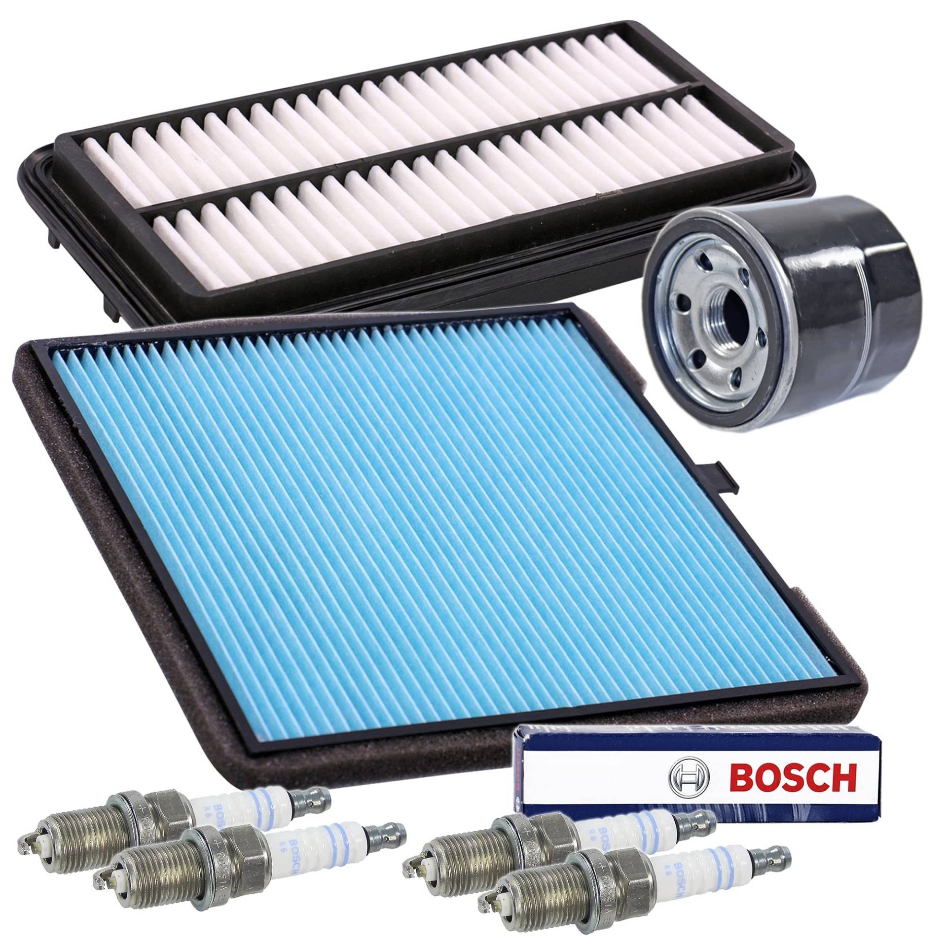 BESTPRICE Inspektionspaket Filterset mit 1x Luftfilter, 1x Innenraumfilter, 4x Zündkerze FR8DCX+, Kompatibel mit KIA PICANTO I (SA) von PGONA