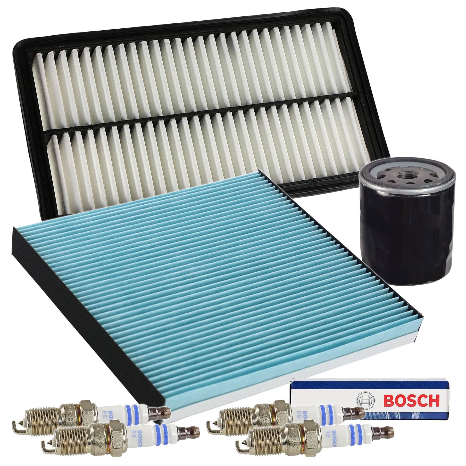 Inspektionspaket SET C 1x Ölfilter 1x Luftfilter 1x Innenraumfilter 4x BOSCH Zündkerze Super plus HR7KPP33+ von BESTPRICE