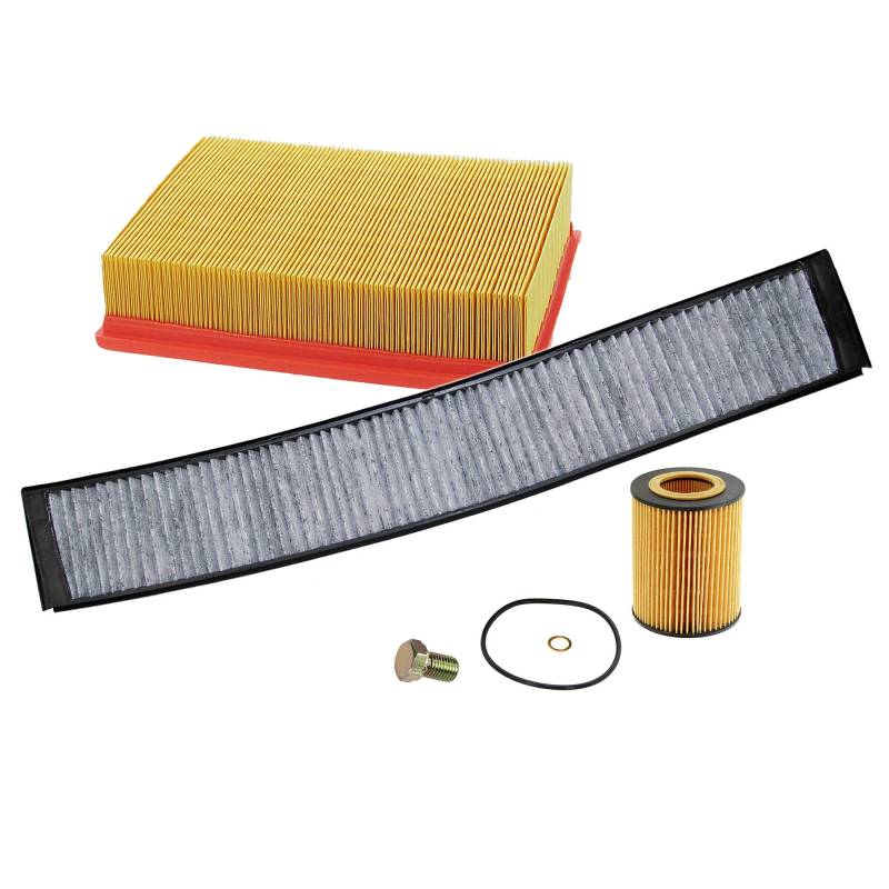 Inspektionspaket SET A 1x Luftfilter 1x Innenraumfilter (Pollenfilter) mit Aktivkohle 1x Ölfilter 1x Ölablass-Schraube 1x Dichtring für Ölablass-Schraube von ENVA MADE FOR QUALITY