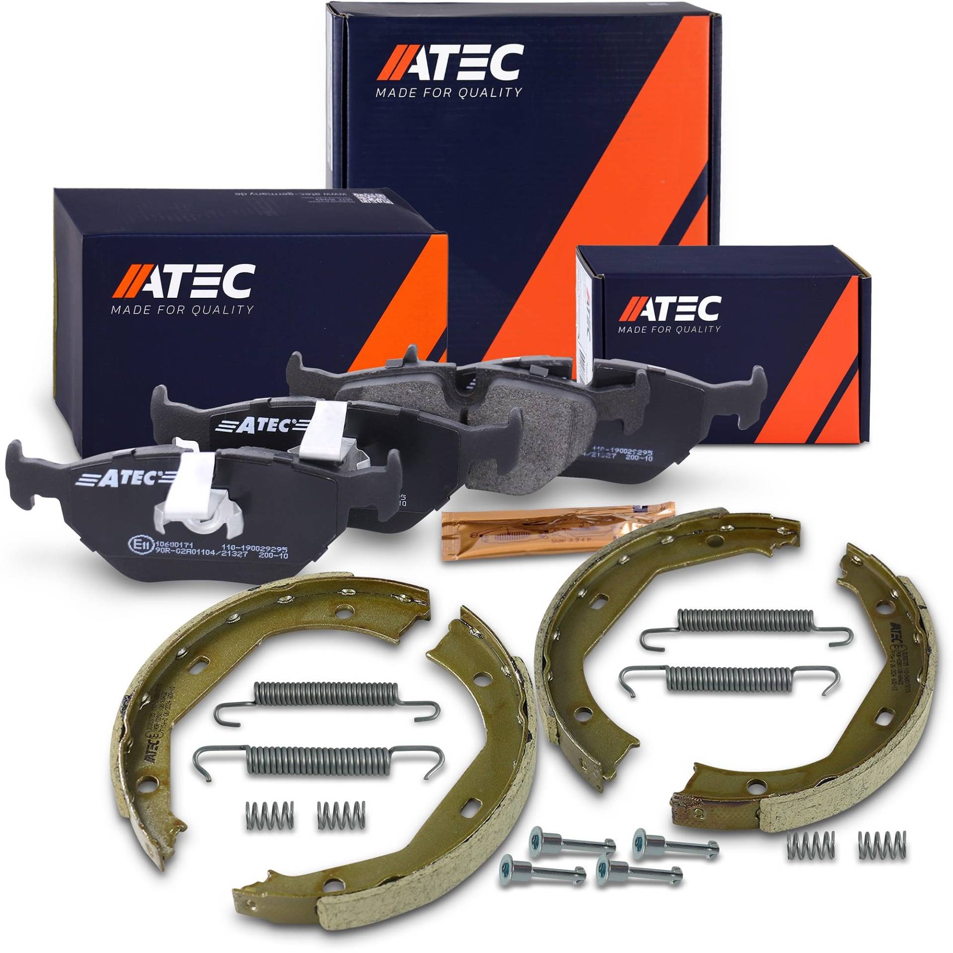 ATEC Germany Bremsbackensatz hinten + Bremsbeläge Hinten Kompatibel mit BMW 5er (E39), 5 Touring (E39) von ATEC Germany