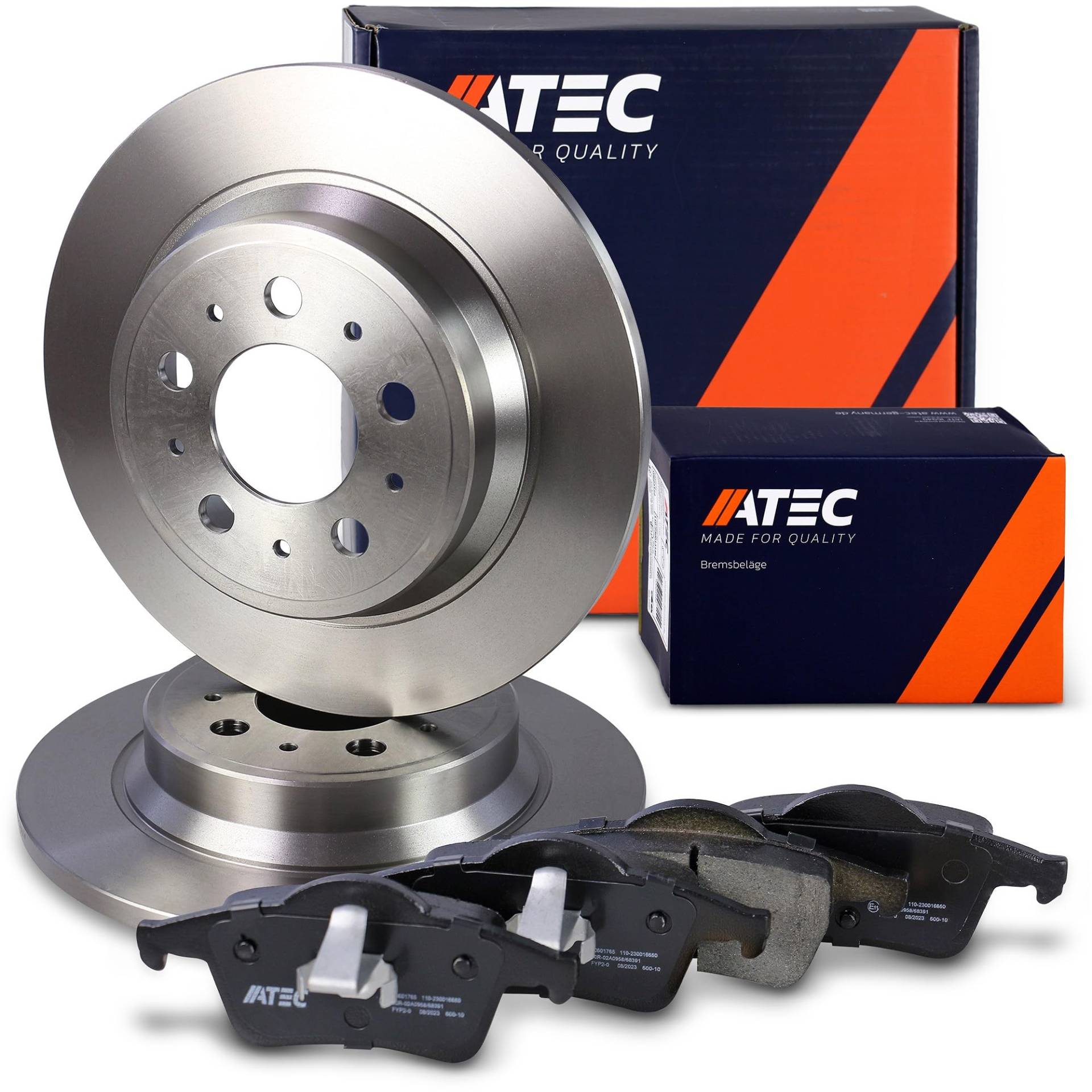 ATEC Germany Bremsenset Hinterachse inkl. Bremsscheiben Ø 288 mm Voll + Bremsbeläge Hinten Kompatibel mit VOLVO S60 I (384), S80 I (184), V70 II (285), XC70 CROSS COUNTRY I (295) von ATEC Germany
