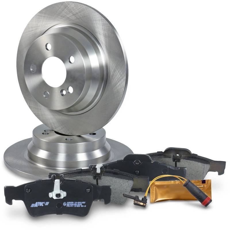 BESTPRICE Bremsenset Hinterachse inkl. Bremsscheiben Ø 300 mm Voll + Bremsbeläge hinten + Verschleißkontakt, Kompatibel mit MERCEDES E-Klasse (W211), E-Klasse T-Model (S211) von ENVA MADE FOR QUALITY