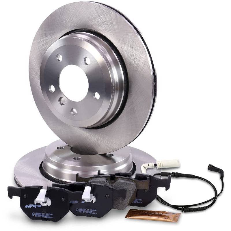BESTPRICE Bremsenset Hinterachse inkl. Bremsscheiben Ø 320 mm Belüftet + Bremsbeläge hinten + Verschleißkontakt, Kompatibel mit BMW 5er (E60), 6 (E63), 6 Cabrio (E64) von BESTPRICE