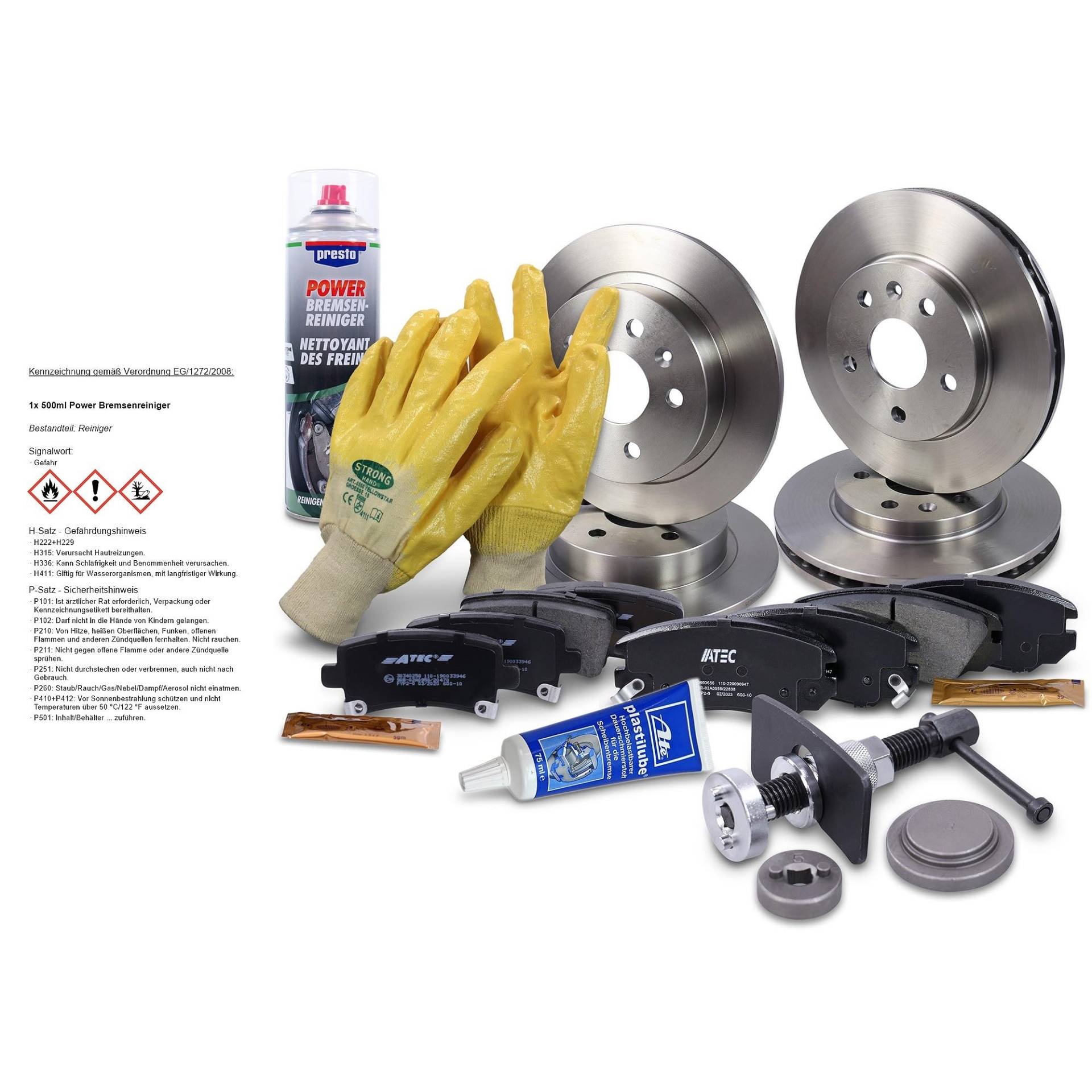 ATEC Germany Bremsenset inkl. Bremsscheiben Vorne Ø 296 mm Belüftet + Hinten Ø 292 mm Voll + Bremsbeläge Vorne & Hinten Kompatibel mit OPEL INSIGNIA A (G09), SAAB 9-5 (YS3G) von ATEC Germany